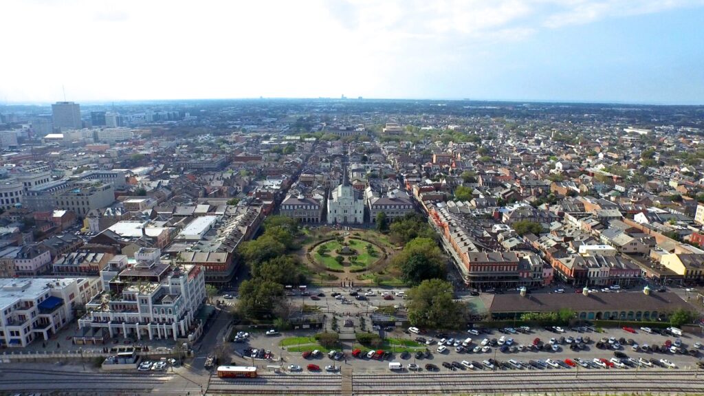 Jackson Square, New Orleans. Aerial drone footage. by Mark Westguard is licensed under CC-CC0 1.0